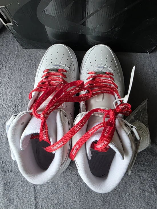 Nike White Air Force 1 High with Red Supreme Laces - Picture 13 of 16